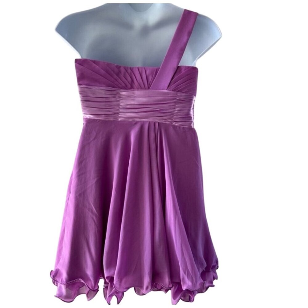 One Shoulder Pink Cocktail Dress With Pleated Bodice & Embellished Waist - Picture 3 of 16